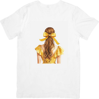 Thumbnail for Yellow Bow Girl T-Shirt | Watercolor Back View Portrait Graphic Tee | Feminine Aesthetic Gift