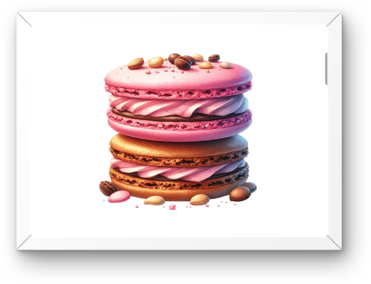 Stacked Macarons Wall Art | Watercolor Pink Dessert Print | Bakery Kitchen Gift