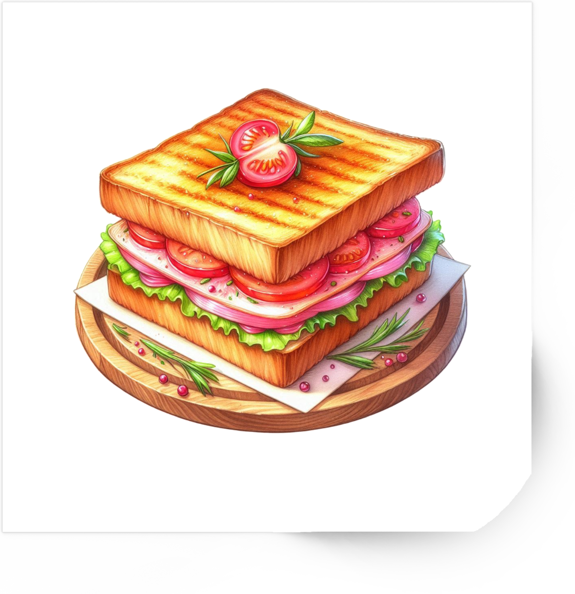 Grilled Sandwich Sticker | Watercolor Tomato Ham Toast Vinyl Decal | Foodie Kitchen Gift