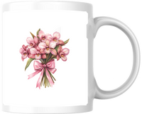 Thumbnail for Pink Orchid Bouquet Mug | Watercolor Floral Ribbon Coffee Mug | Flower Lover Gift