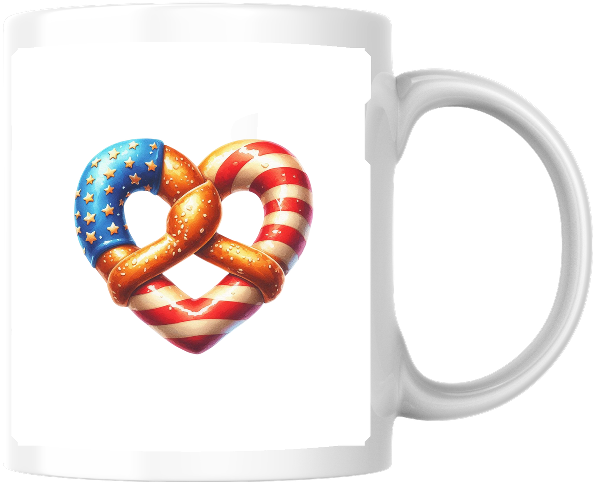American Flag Pretzel Heart Mug | Patriotic 4th Of July Coffee Mug | Summer BBQ Gift
