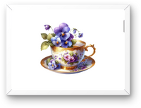 Thumbnail for Violet Pansy Teacup Wall Art | Vintage Floral Porcelain Print | Cottage Tea Lover Gift