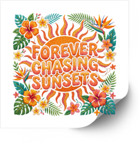 Thumbnail for Forever Chasing Sunsets Sticker | Embroidered-Look Tropical Sun Vinyl Decal | Beach Summer Gift
