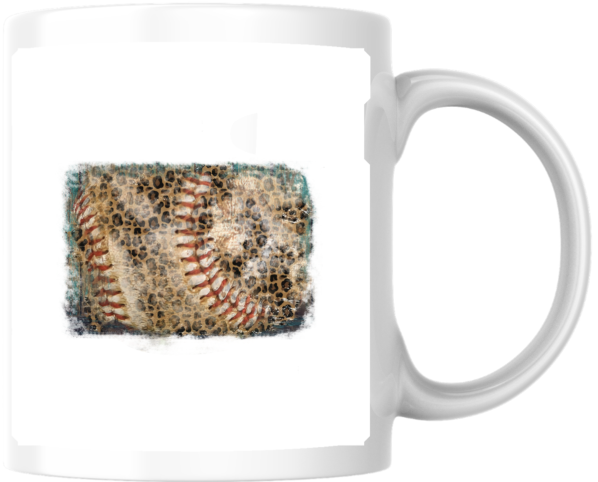 Leopard Print Baseball Mug | Distressed Sports Coffee Mug | Baseball Mom Gift