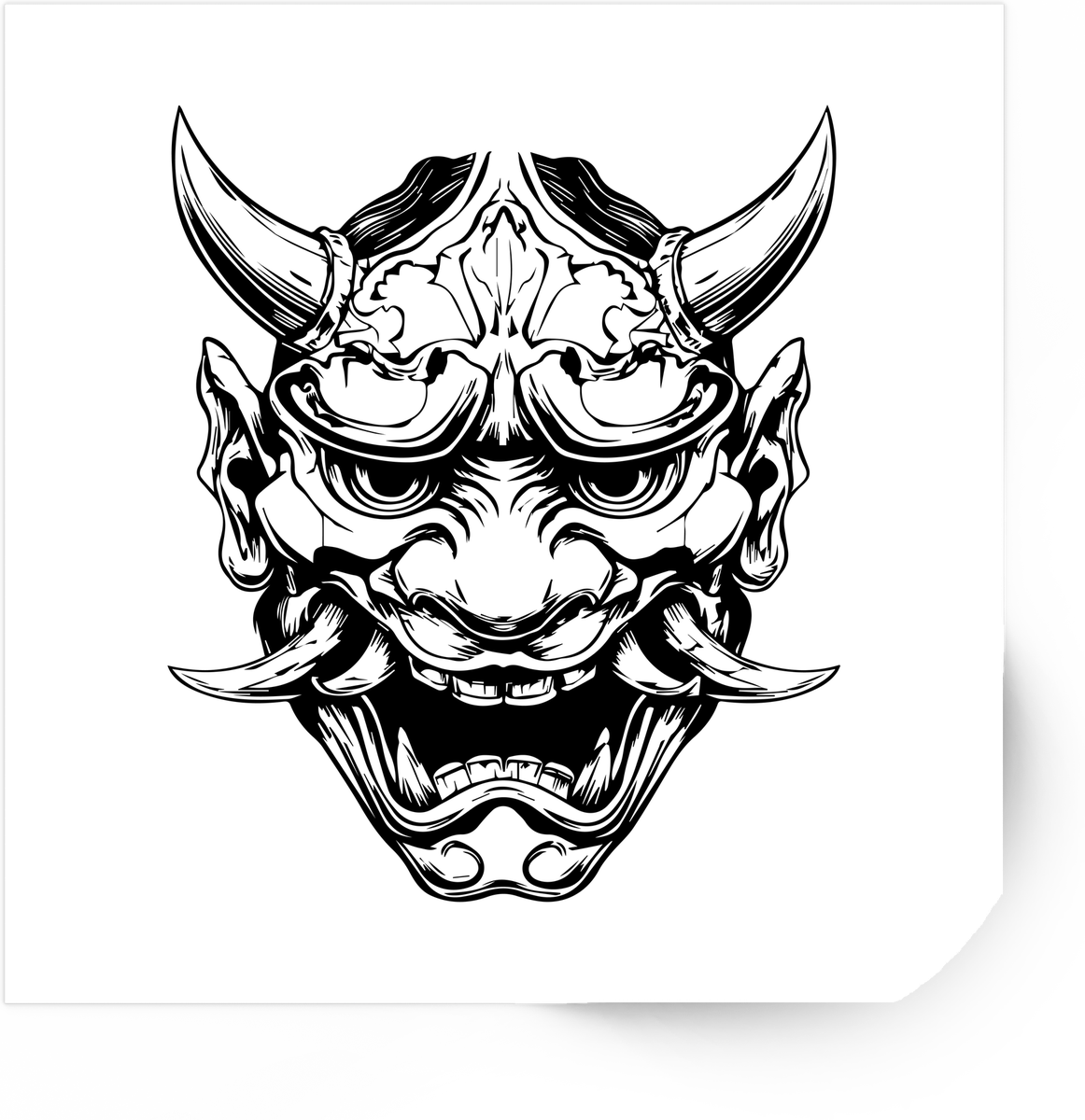 Hannya Oni Mask Sticker | Black & White Japanese Demon Vinyl Decal | Tattoo Style Gift