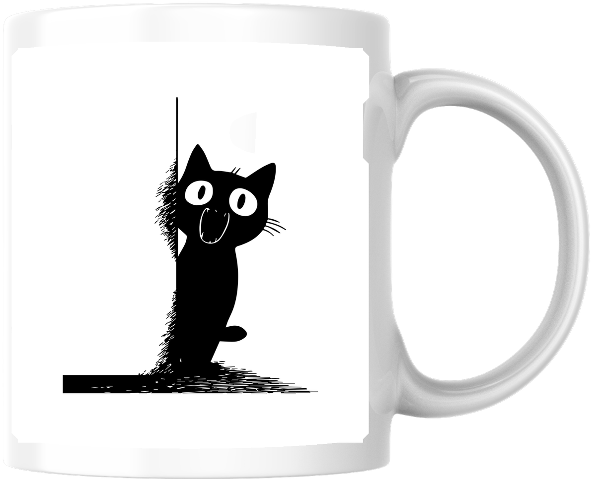 Startled Black Cat Mug | Funny Peeking Kitty Coffee Mug | Cat Lover Gift
