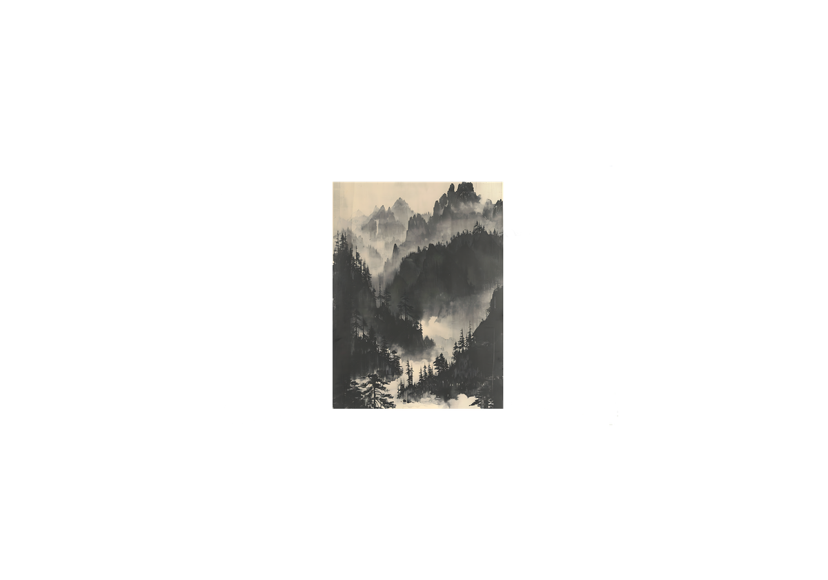 Misty Mountain Forest Throw Pillow | Ink Wash Pine Landscape Decorative Pillow | Zen Nature Gift