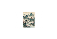 Thumbnail for Asian Mountain Landscape Throw Pillow | Ink Wash Pagoda Waterfall Decorative Pillow | Zen Home Decor Gift