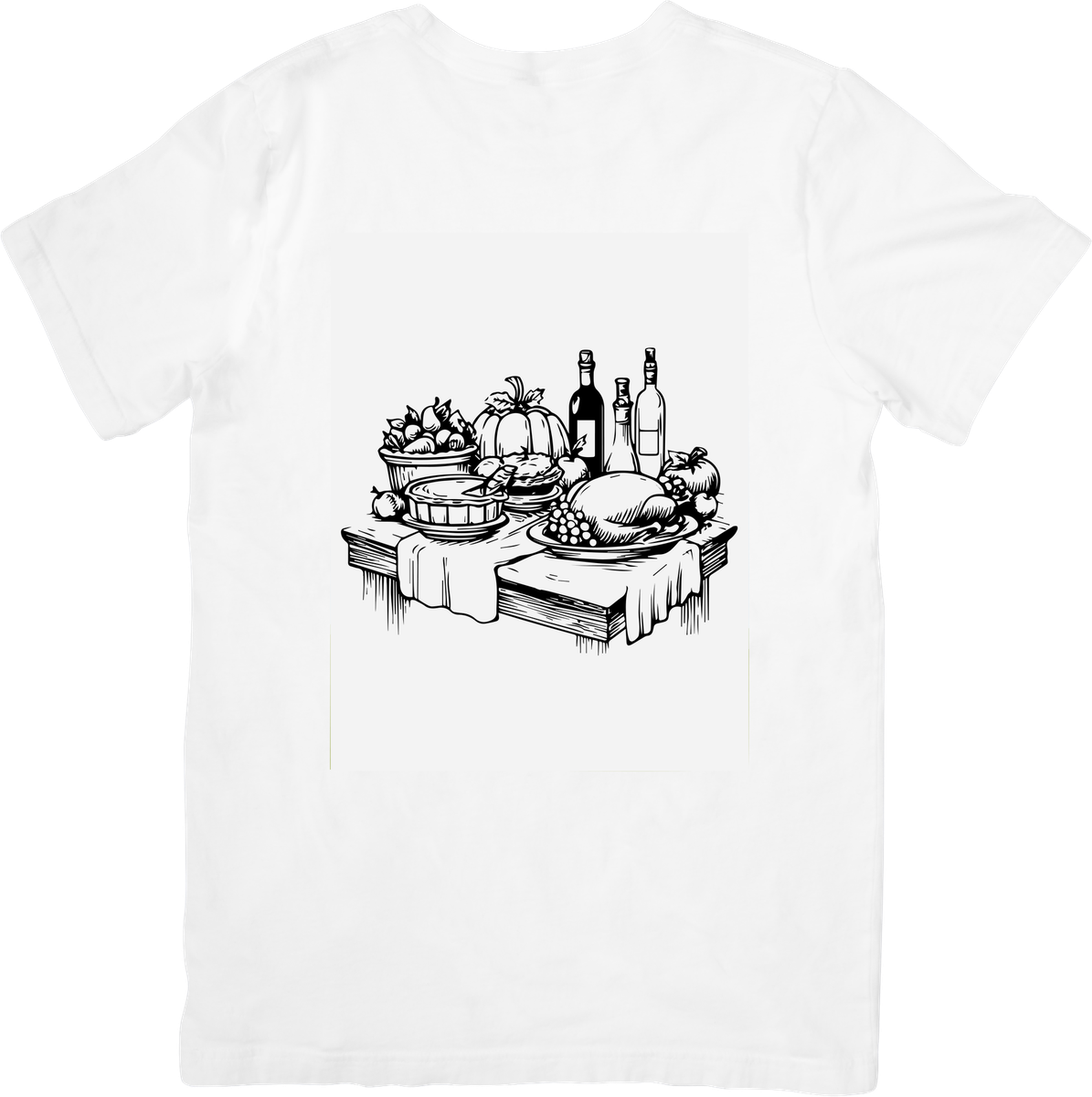 Harvest Feast Table T-Shirt | Vintage Thanksgiving Line Art Graphic Tee | Fall Foodie Gift