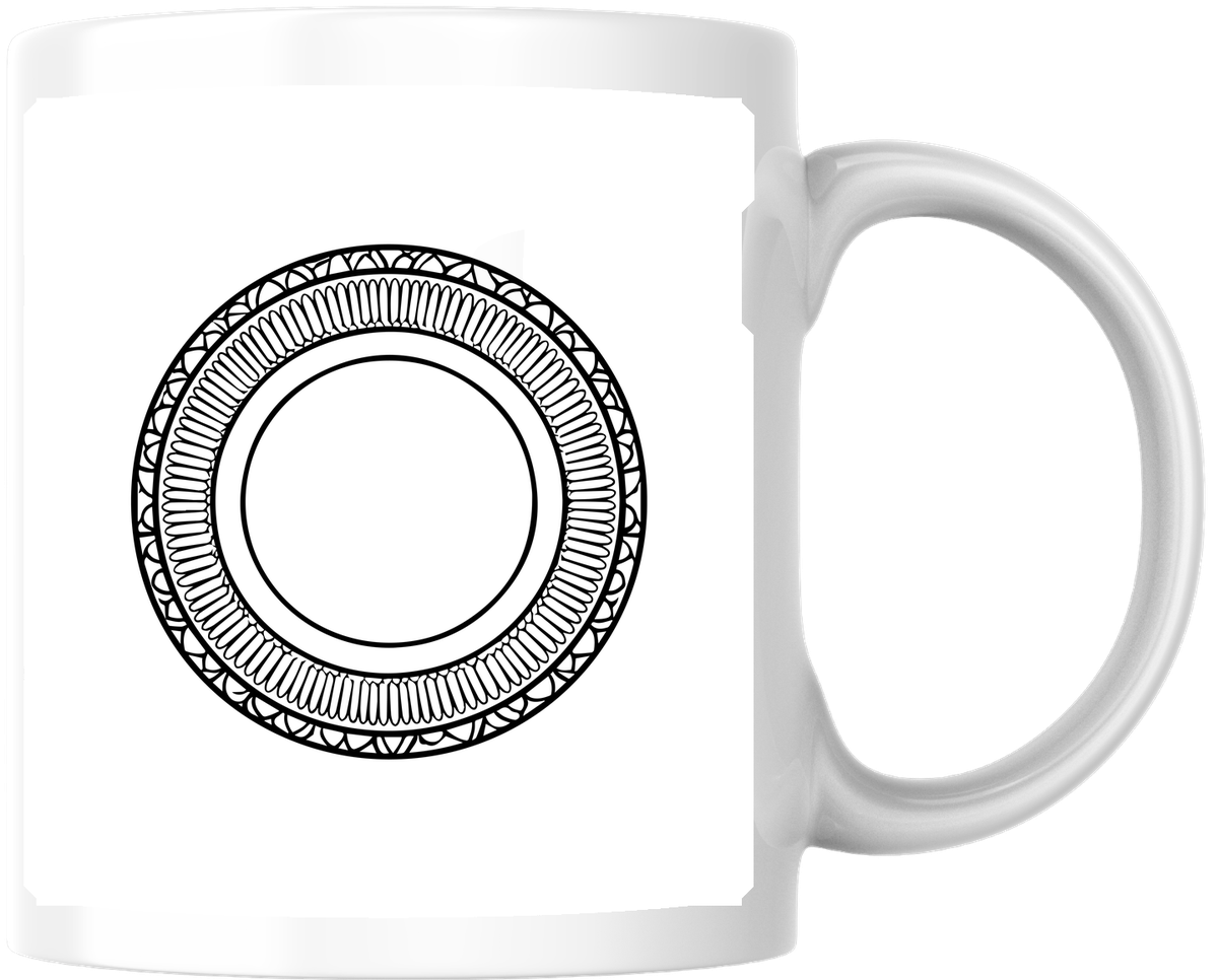 Ornamental Mandala Mug | Black & White Geometric Ring Coffee Mug | Minimalist Boho Gift