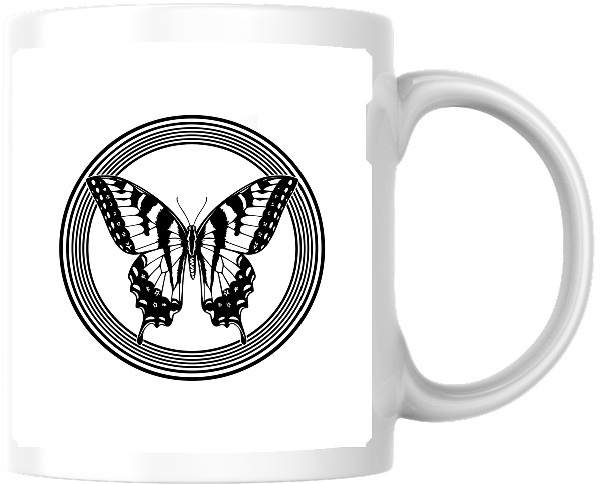Swallowtail Butterfly Mug | Black Ink Circular Emblem Coffee Mug | Nature Lover Gift