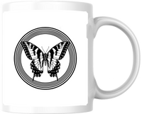 Thumbnail for Swallowtail Butterfly Mug | Black Ink Circular Emblem Coffee Mug | Nature Lover Gift