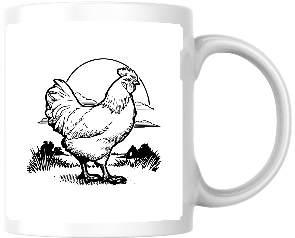 Farmhouse Hen Mug | Black Ink Country Chicken Coffee Mug | Farm Life Gift