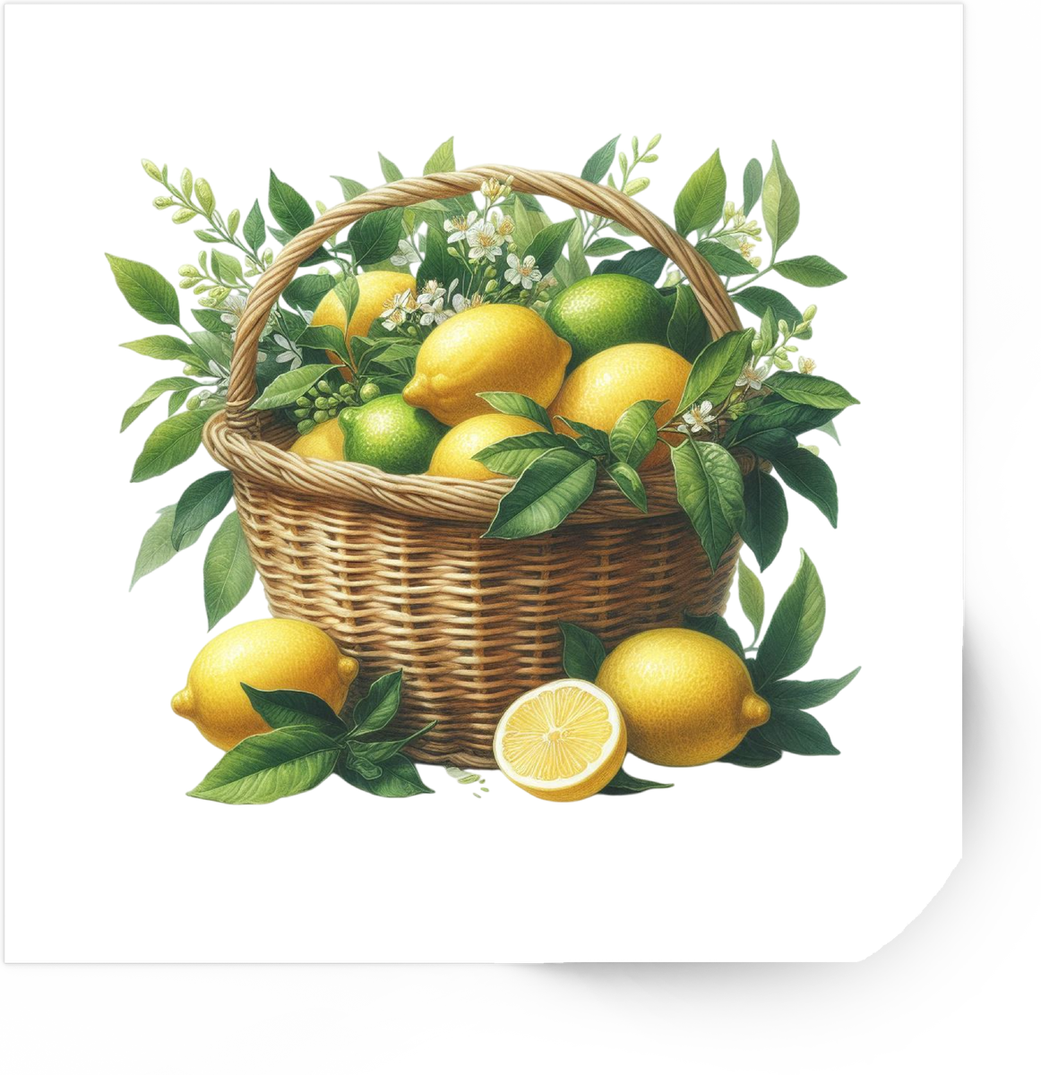 Lemon Basket Sticker | Watercolor Citrus Fruit Vinyl Decal | Kitchen Farmhouse Gift