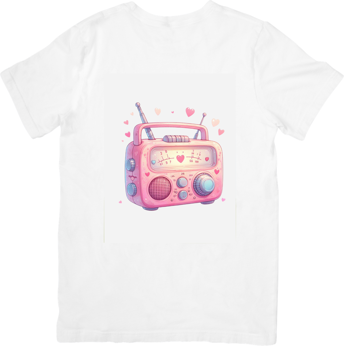 Pastel Pink Retro Radio T-Shirt | Kawaii Love Hearts Graphic Tee | Cute Music Lover Gift