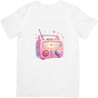 Thumbnail for Pastel Pink Retro Radio T-Shirt | Kawaii Love Hearts Graphic Tee | Cute Music Lover Gift