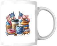 Thumbnail for Patriotic Donuts & Coffee Mug | American Flag Dessert Coffee Mug | 4th Of July Gift