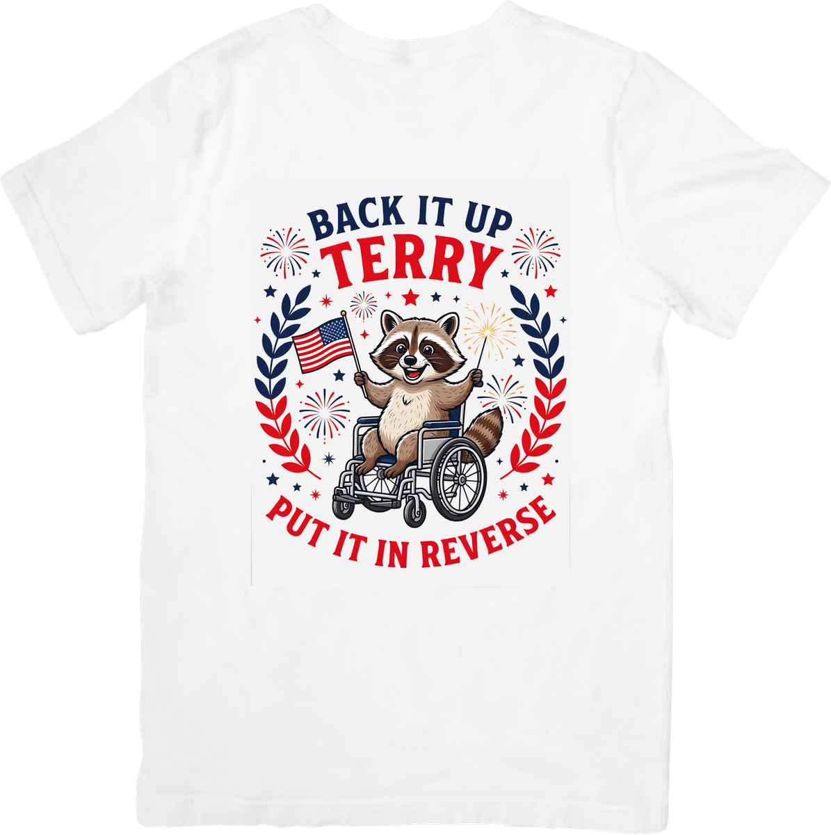 Back It Up Terry T-Shirt | Funny Patriotic Raccoon Fireworks Graphic Tee | 4th Of July Gift