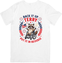 Thumbnail for Back It Up Terry T-Shirt | Funny Patriotic Raccoon Fireworks Graphic Tee | 4th Of July Gift