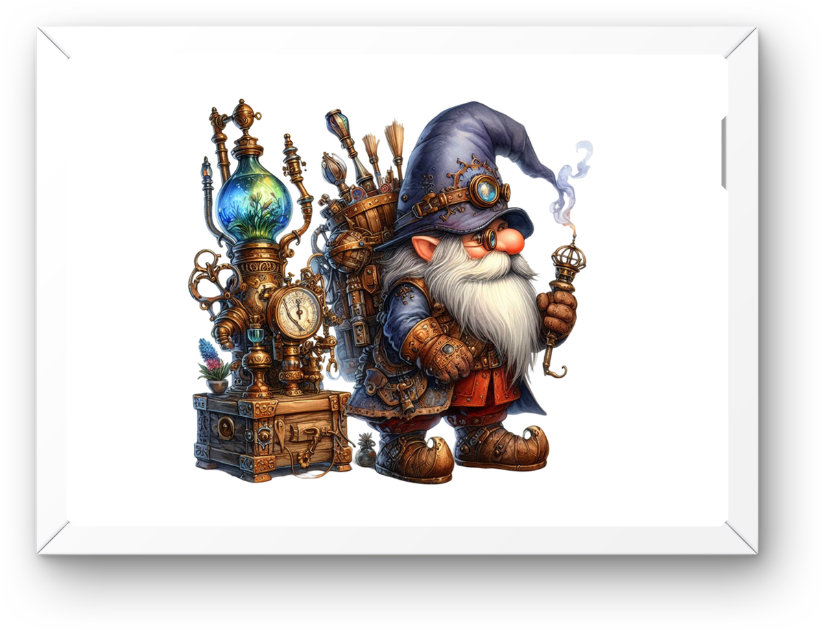 Steampunk Gnome Wizard Wall Art | Fantasy Alchemy Print | Whimsical Magic Lover Gift