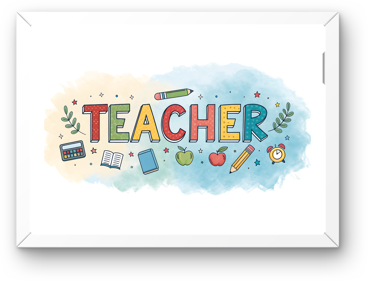 Teacher Typography Wall Art | Colorful School Supplies Print | Teacher Appreciation Gift