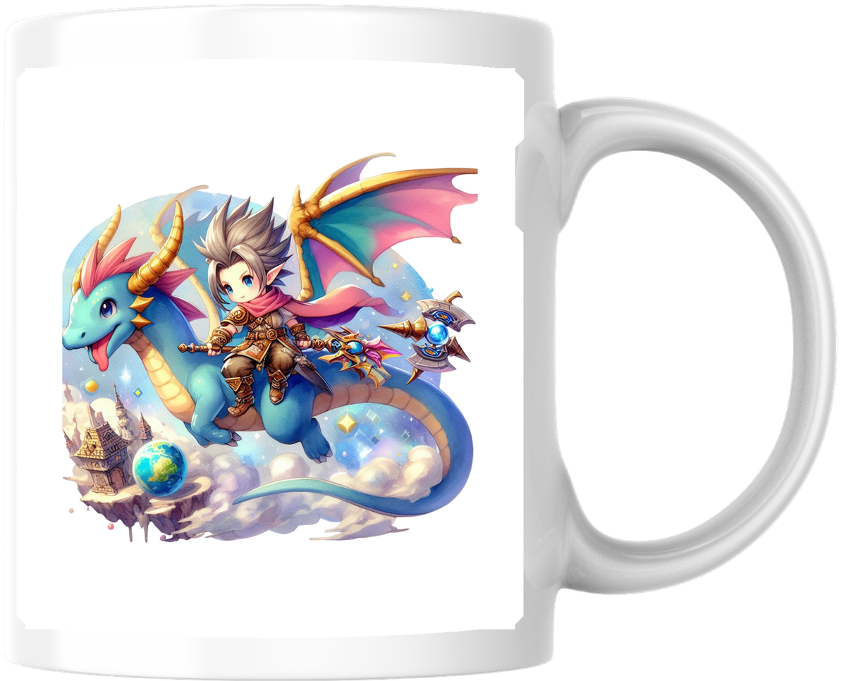 Dragon Rider Boy Mug | Chibi Fantasy Adventure Coffee Mug | Anime Gamer Gift