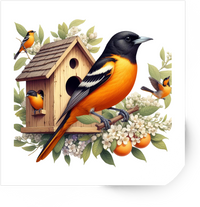 Thumbnail for Baltimore Oriole Birdhouse Sticker | Orange Songbird Blossom Vinyl Decal | Bird Lover Gift