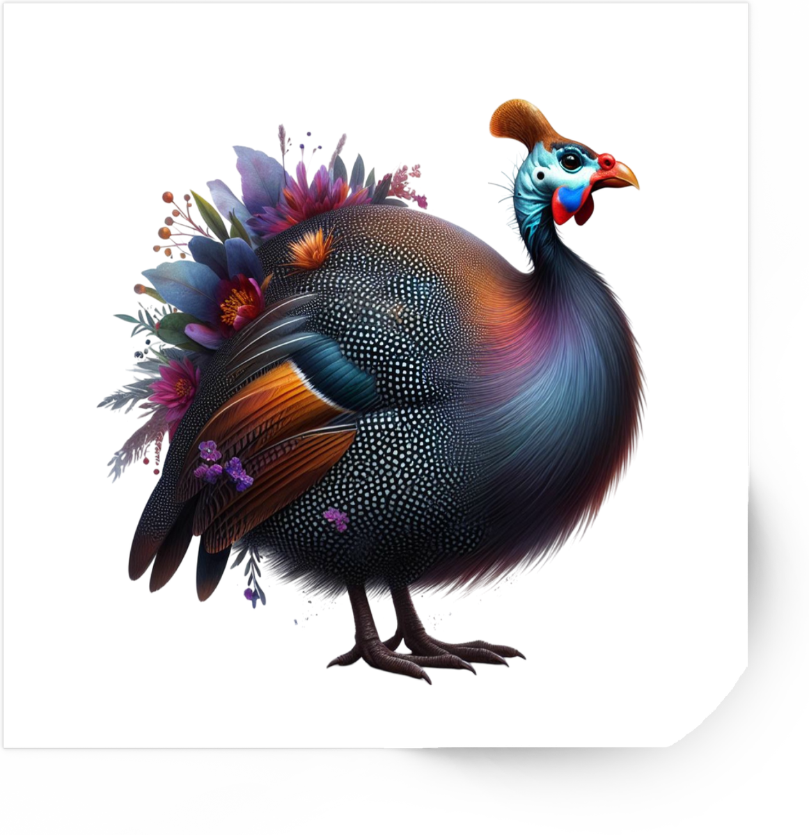 Floral Guinea Fowl Sticker | Colorful Speckled Bird Vinyl Decal | Whimsical Nature Gift