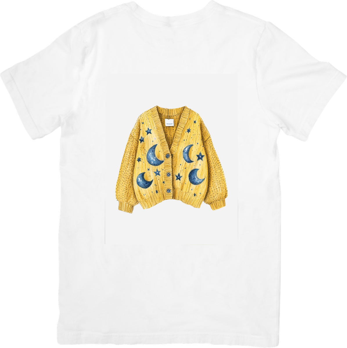 Celestial Moon Cardigan T-Shirt | Watercolor Yellow Star Sweater Graphic Tee | Cozy Aesthetic Gift