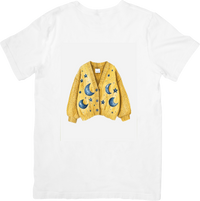 Thumbnail for Celestial Moon Cardigan T-Shirt | Watercolor Yellow Star Sweater Graphic Tee | Cozy Aesthetic Gift
