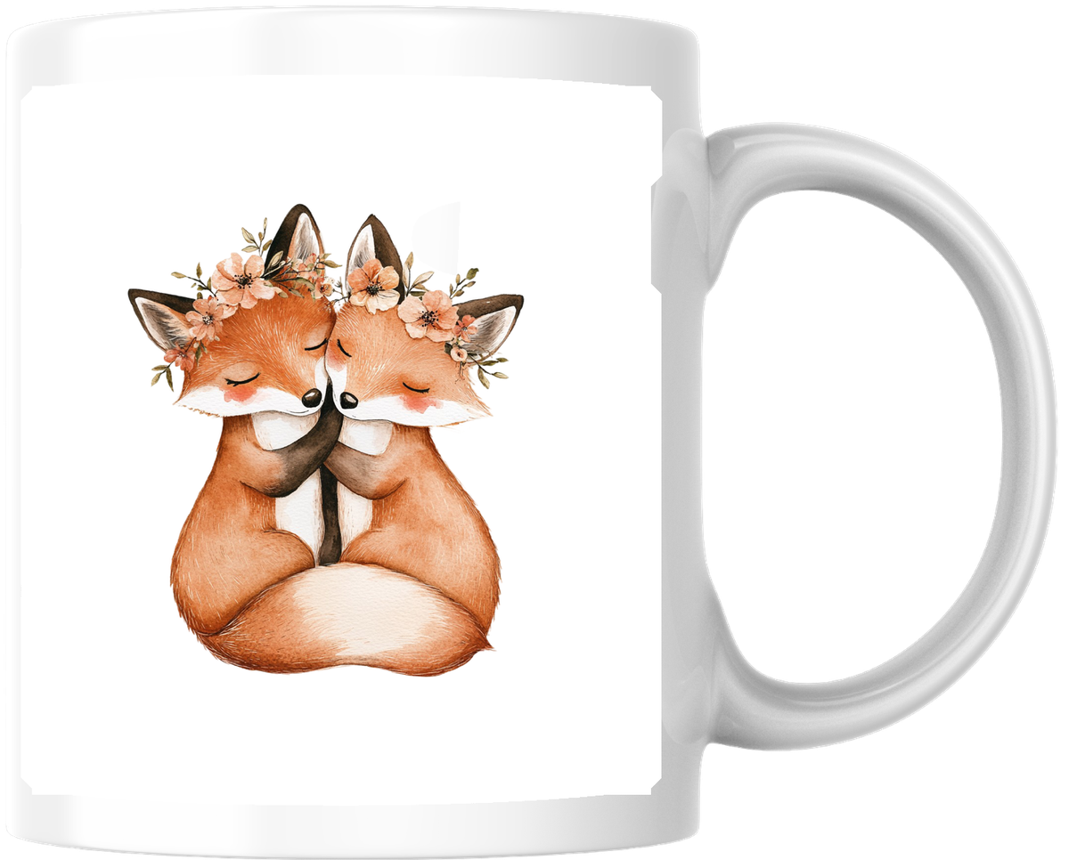 Cuddling Foxes Mug | Watercolor Floral Crown Coffee Mug | Cute Couple Gift