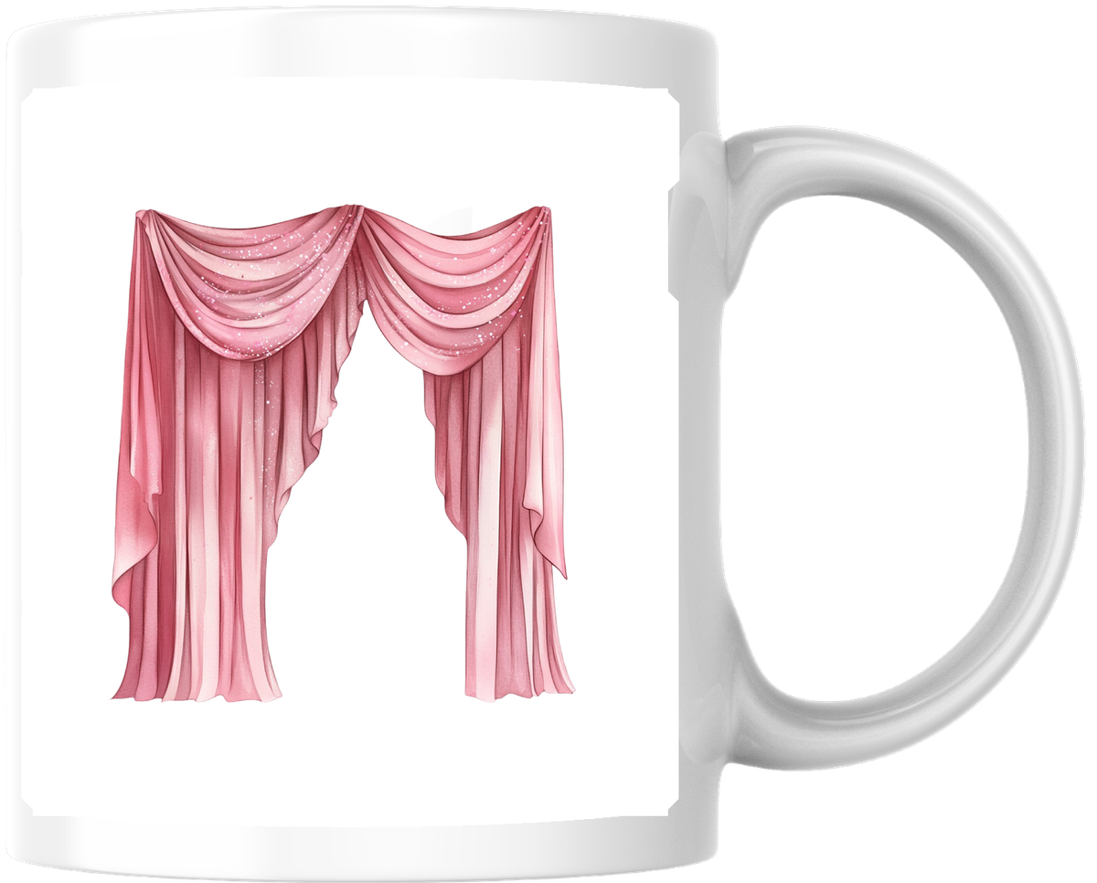 Pink Draped Curtains Mug | Watercolor Elegant Drapery Coffee Mug | Girly Home Decor Gift
