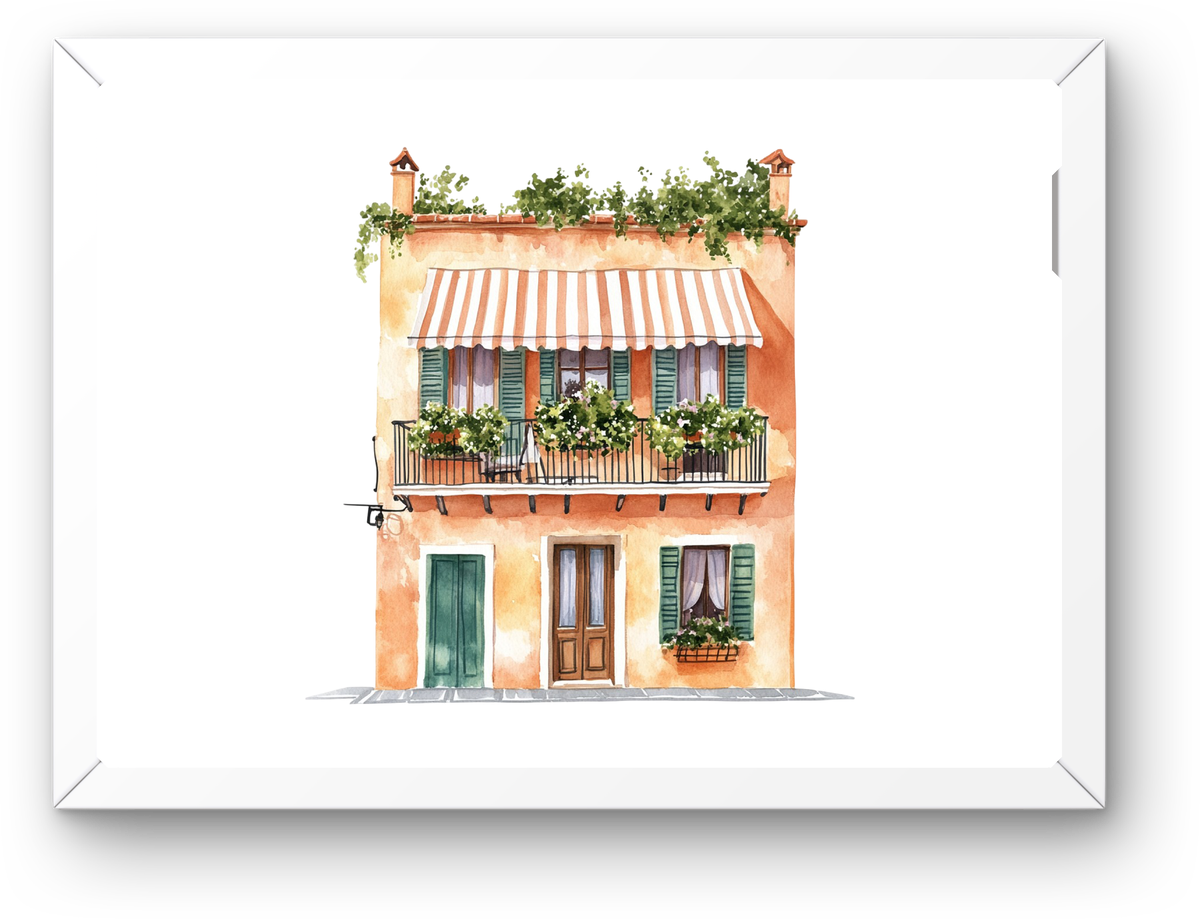 Mediterranean Townhouse Wall Art | Watercolor Italian Facade Print | Travel Home Decor Gift
