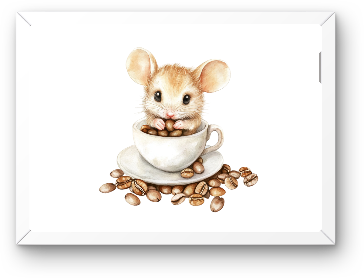 Coffee Bean Mouse Wall Art | Watercolor Cute Animal Print | Coffee Bar Kitchen Gift